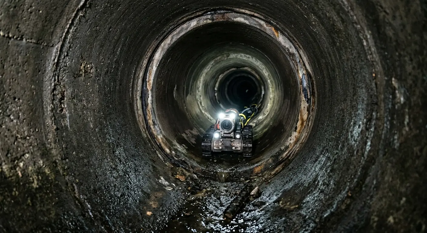 Robotic sewer camera inspecting pipe interior for Sewer Line Cleaning in Morganton